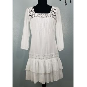 Lucky Brand White Cotton Lace Eyelet Boho Dress S